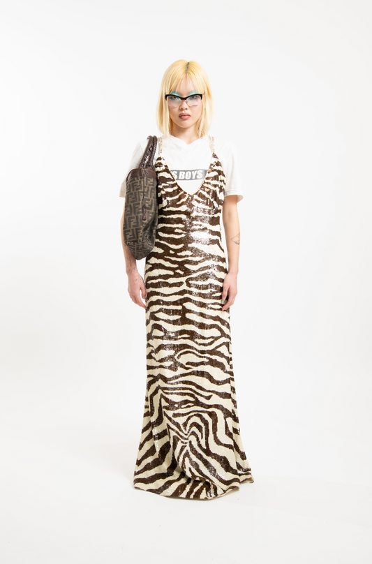 ESCADA zebra embellished evening gown