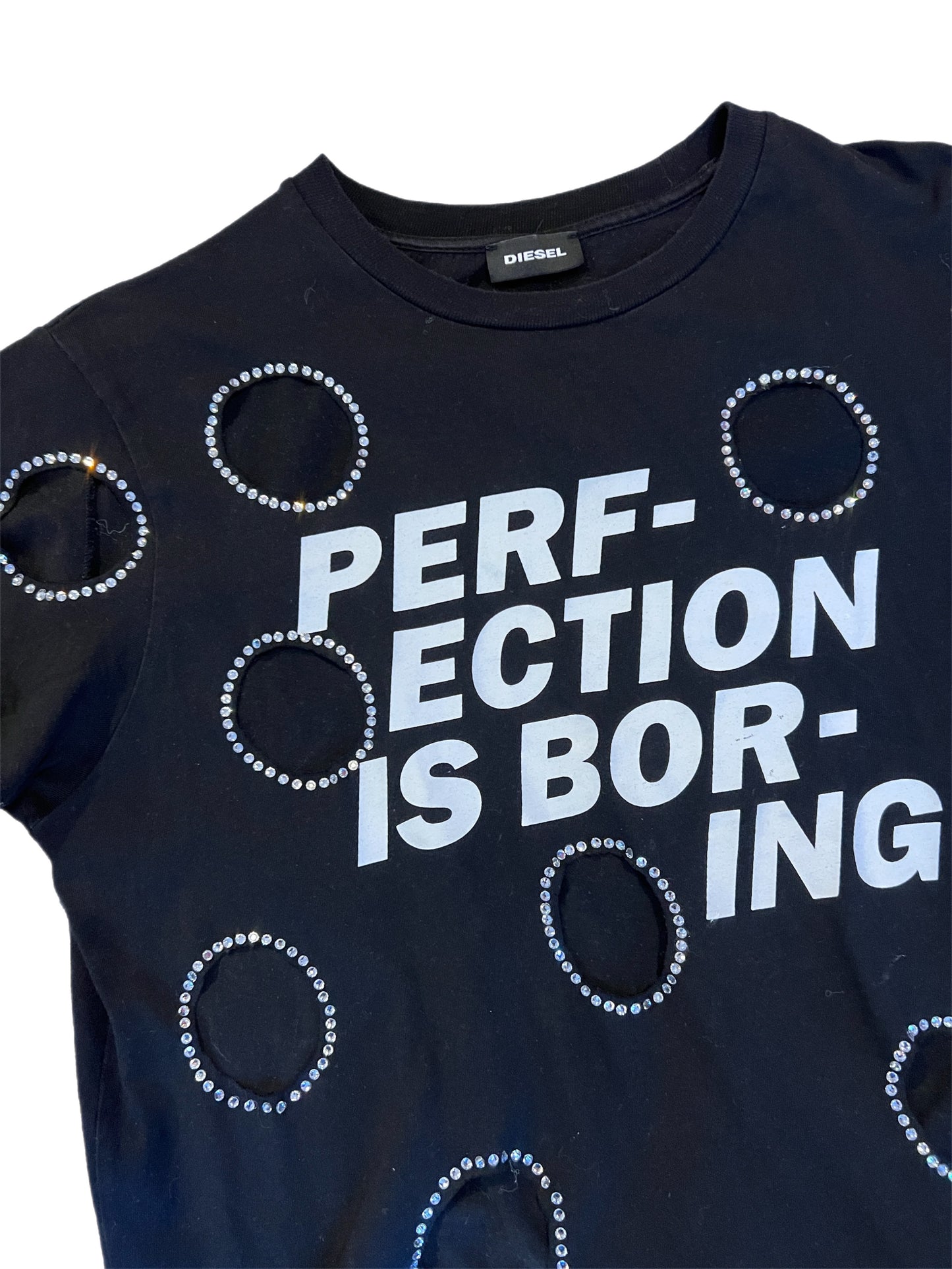 PERFECTION IS BORING bedazzled tee