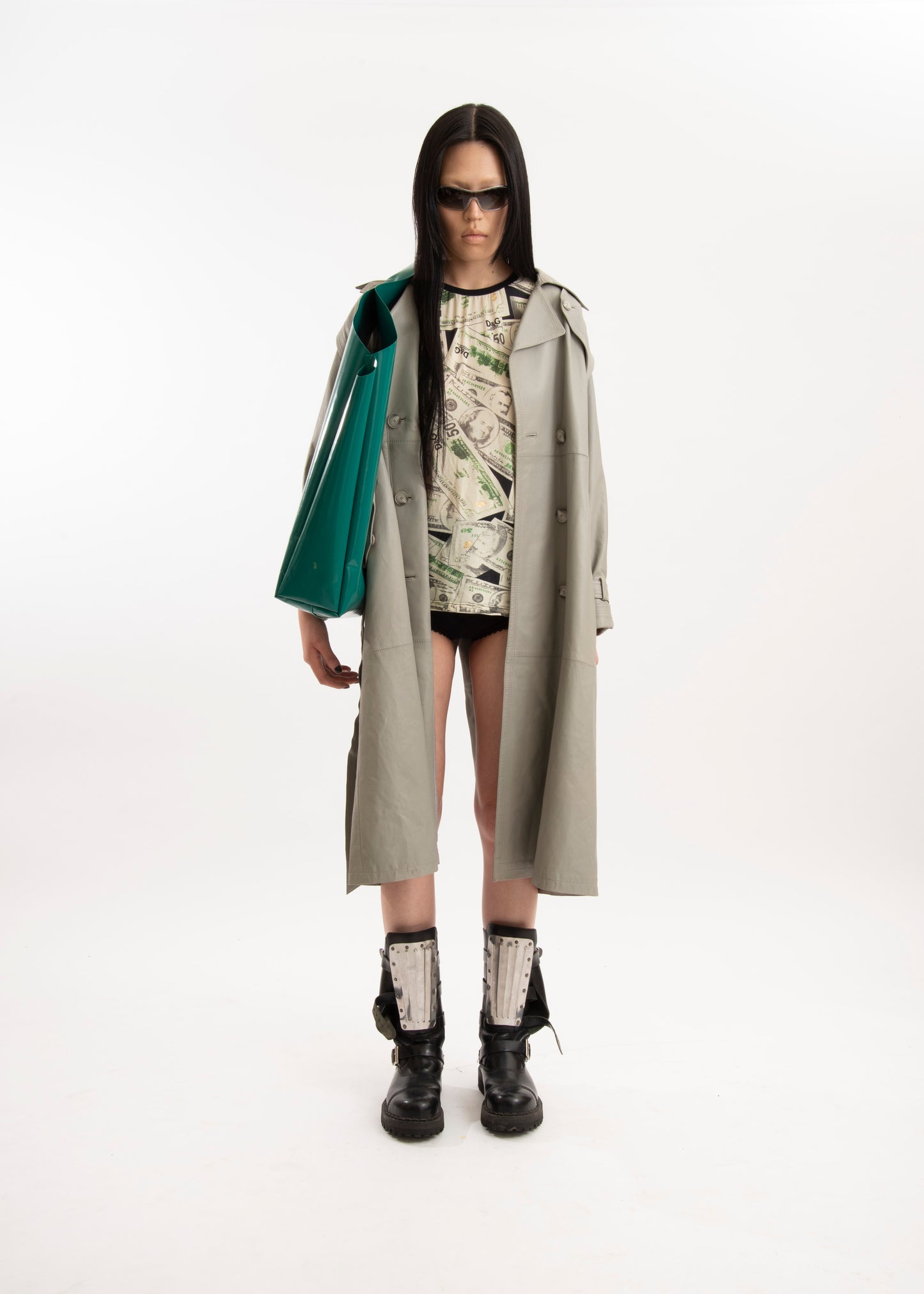 UNBRANDED mouse grey leather trench