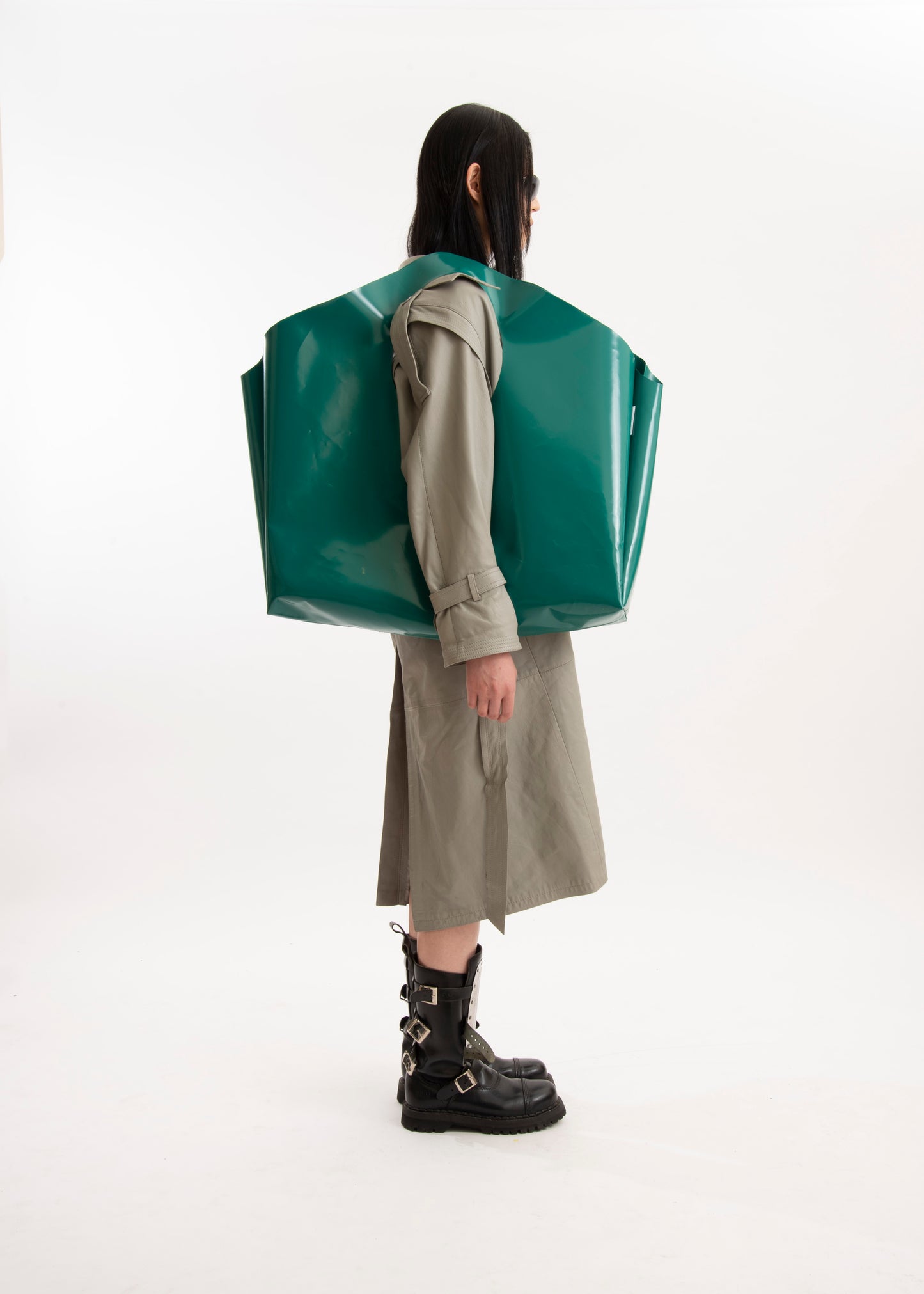 UNBRANDED mouse grey leather trench